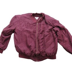 Bogari Womens‎ Vintage 100% Silk Bomber Jacket Burgundy Maroon Full Zip Large